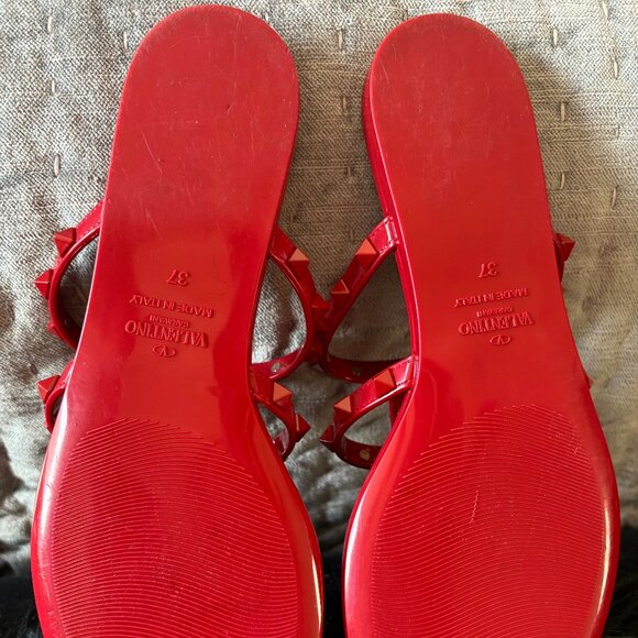 Valentino Garavani Rockstud Jelly Thong Sandals Red Size 37 - Picture 7 of 10